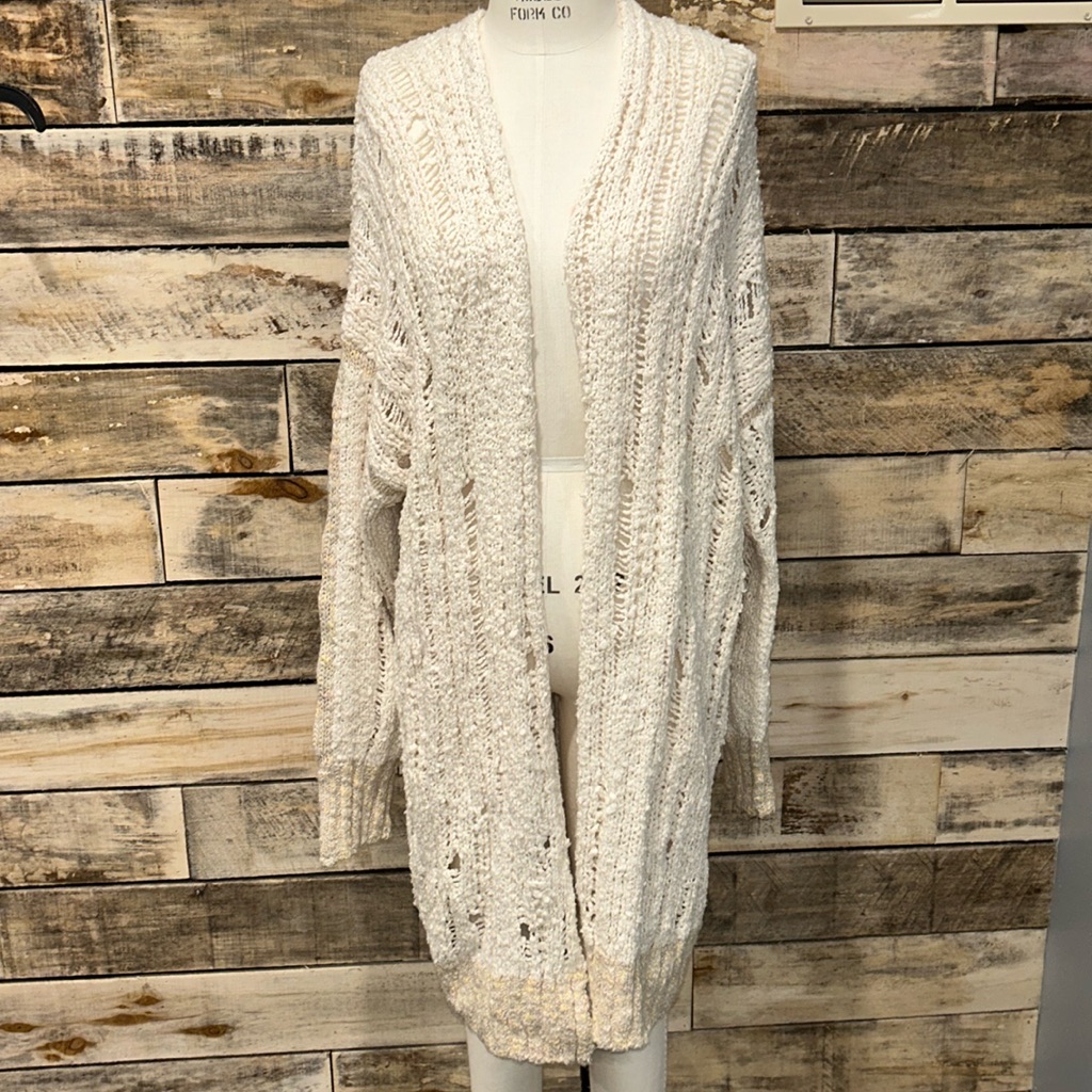 Nwot Free People Open Knit Longline Cardi Sweater Size Large Z321